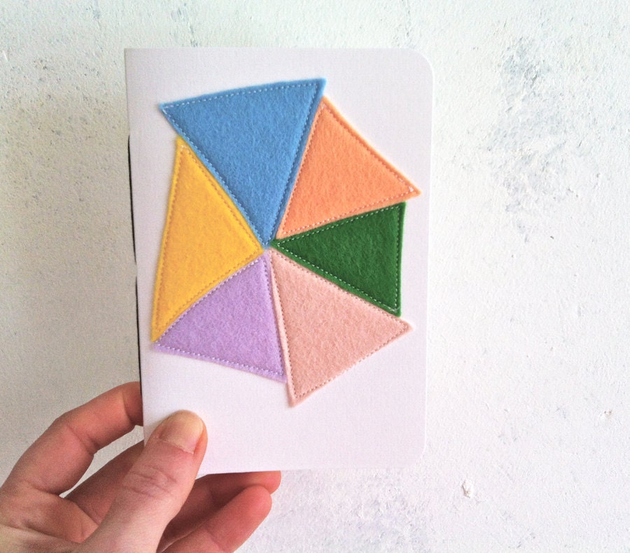 A6 Notebook hand bound with stitched felt motif / Crystal Notebook 01
