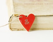 Ampersand Red Heart Charm - & Tag Ceramic Ornament - Ready to Ship