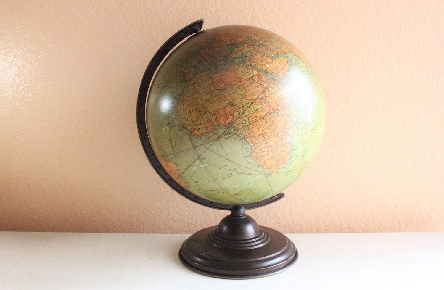 Beautiful Antique 1934s Replogle 12" Liberty Globe with Case Iron, Made in USA - bygrassdoll
