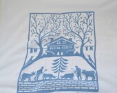 Flour Sack Dish Towel - Swiss House: Red, Green,  or Steel Blue