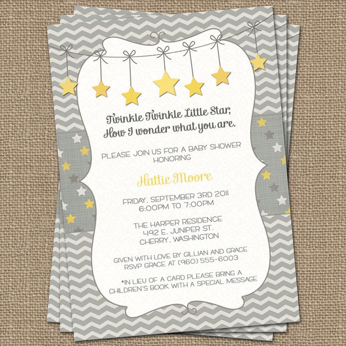 Twinkle, Twinkle Little Star baby shower invite, yellow and gray, how i wonder what you are, Gender Neutral digital, printable file