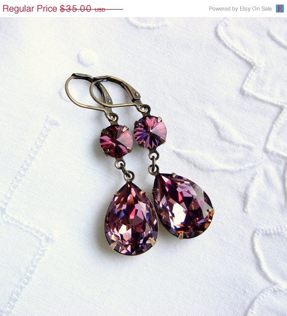 Summer Sale: Double Swarovski Antique Pink Estate style drop earrings