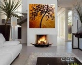 ORIGINAL HUGE Landscape Abstract  gold/silver Cherry Blossom Tree Oil Painting Textured Gallery Fine Art -Nicolette Vaughan Horner
