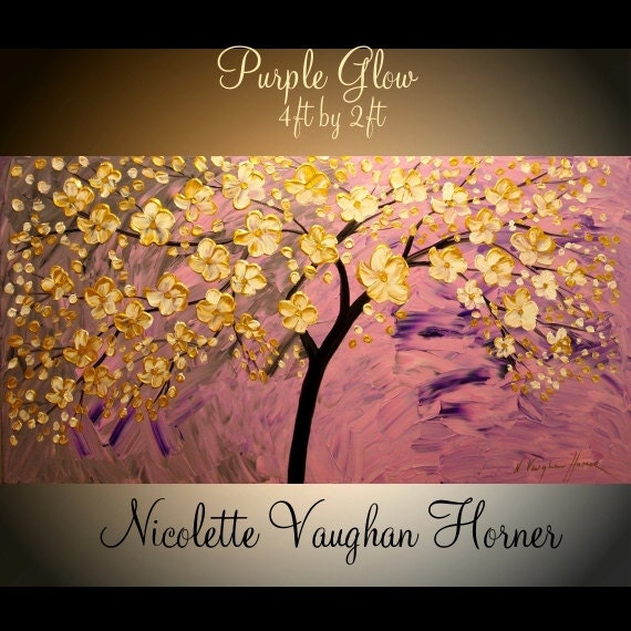 Original Landscape Abstract painting, gallery canvas contemporary 48" palette knife Trees Floral Oil painting by Nicolette Vaughan Horner
