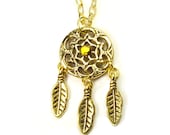 gold dreamcatcher necklace - dreamcatcher necklace - dreamcatcher jewelry - dreamcatcher pendant - dreamcatcher - indian jewelry - tribal -