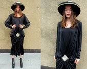 Black Dynasty Fancy Batwing Sequined Draped Prom Formal Dress
