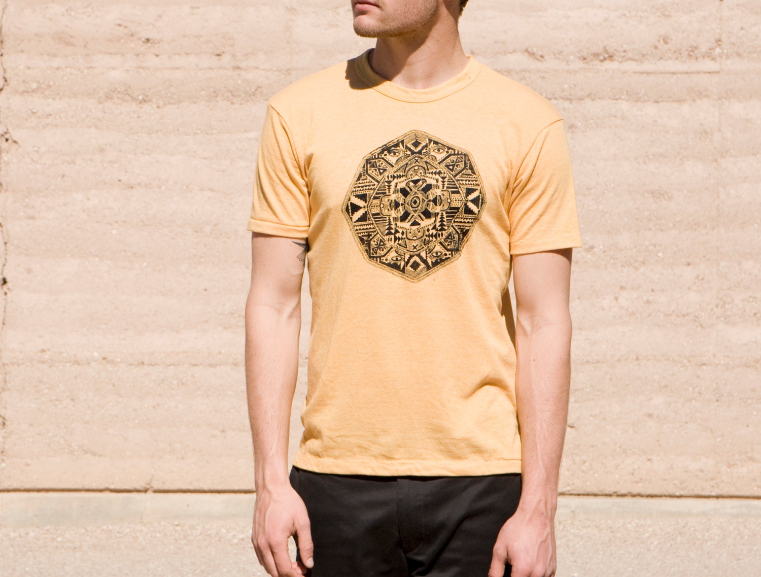MANDALA crew neck YELLOW super soft UNISEX t-shirt