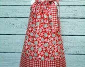 Girls Pillowcase Dress, Red Polka Dot Roses, Gingham - Size 6 - 12 month, 12 - 18 month, 18 - 24 month, 2T / 3T, 4 / 5, 6 / 7, 8 / 9