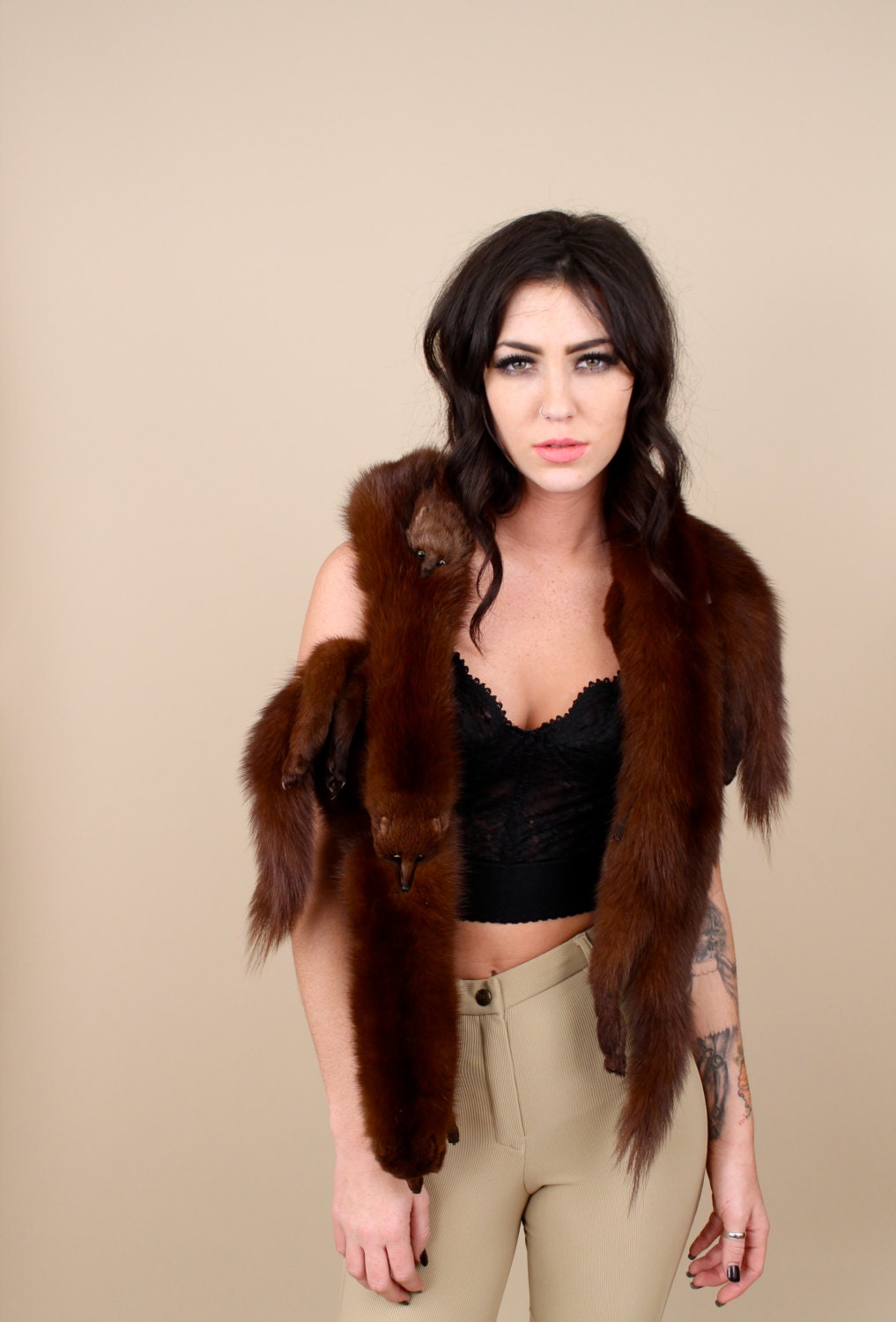 1940s antique vintage MINK STOLE / excellent condition / complete genuine fur bodies / Taxidermy Goth / Statement Piece / Shawl Cape