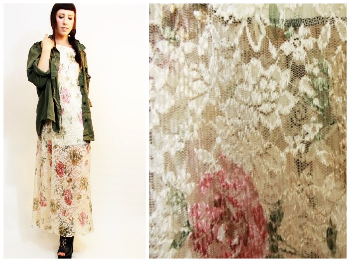 Reconstructed 90s Vintage Lace Maxi Dress S/M