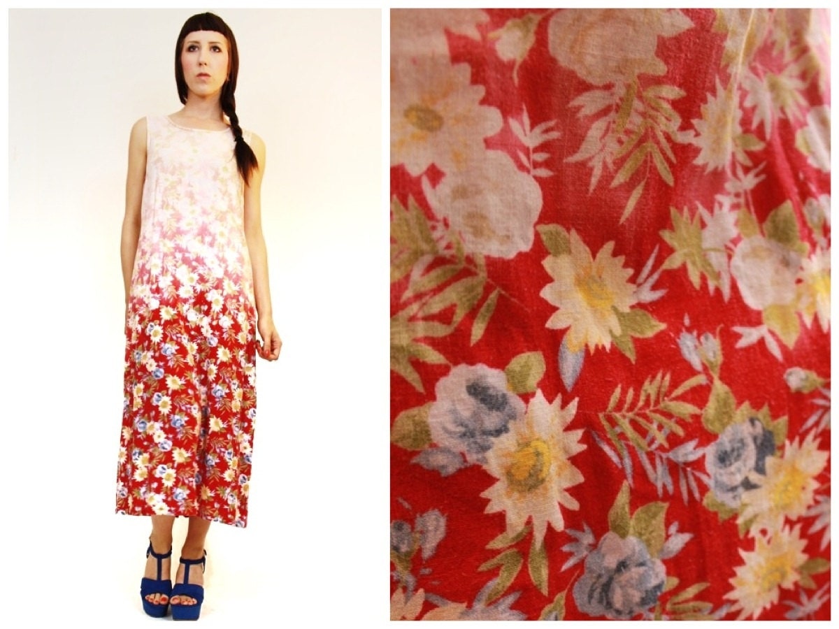 Faded Floral Print Dip Dye OOAK Dress M