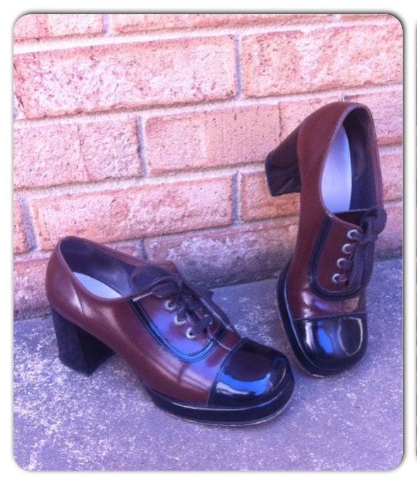 1970s Stack Heel Patent Leather Disco Queen Platform Shoes