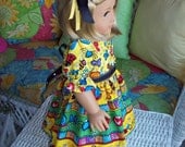 American Girl Doll or 18 inch doll dress and hair clip  Yellow dress with  bugs