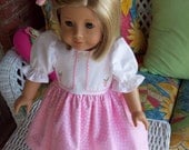 American Girl doll or 18 inch doll dress  and hair clip  Springtime pink and white with flower appliques.