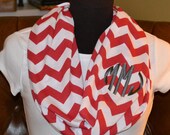 Monogrammed Red & White Chevron Infinity Scarf Knit Jersey