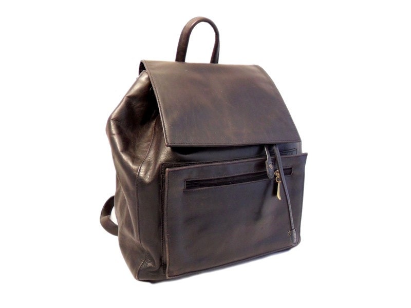 Vintage, Black Leather Backpack, Shoulder Bag, School Bag, Pack, Knapsack