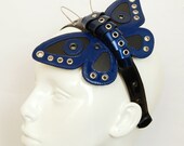 Blue and Black PVC and leather Butterfly headband with studs and guitar strings fascinator