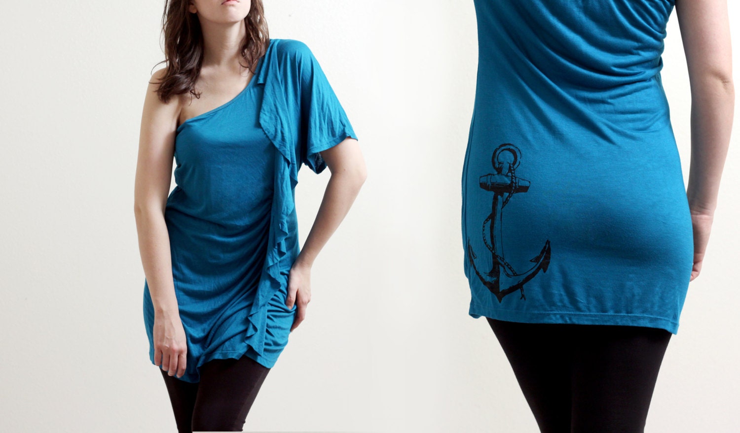 Anchor Screenprinted Blouse // SIZE 1X or 16W // One shoulder