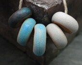 Ombre- handmade ceramic aqua turquoise blue color shift rustic bead set 3166