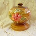 Pedestal base turned wood jar handpainted roses souvenir of Santiago del Estero