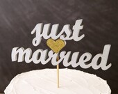 Wedding Cake Topper - Just Married - Gold Glitter - Ready to ship