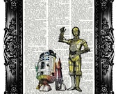 C-3PO & R2D2 Starwars  Dictionary Art Print Upcycled Book  Prints Vintage Book Print Vintage Book Page Recycled Buy 3 get 4th free