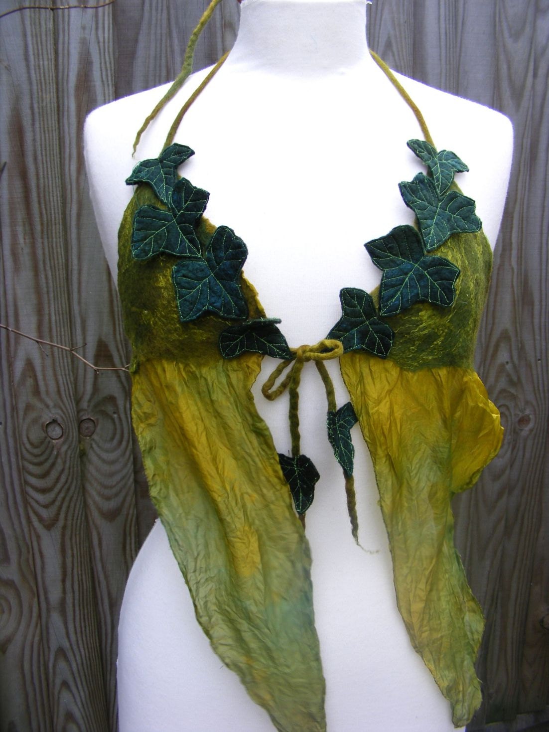 Ivy Leaf Nuno Felt Faerie Top Halter Top Fairy Costume Festival Top Felt Fairy Costume Floaty Summer Top
