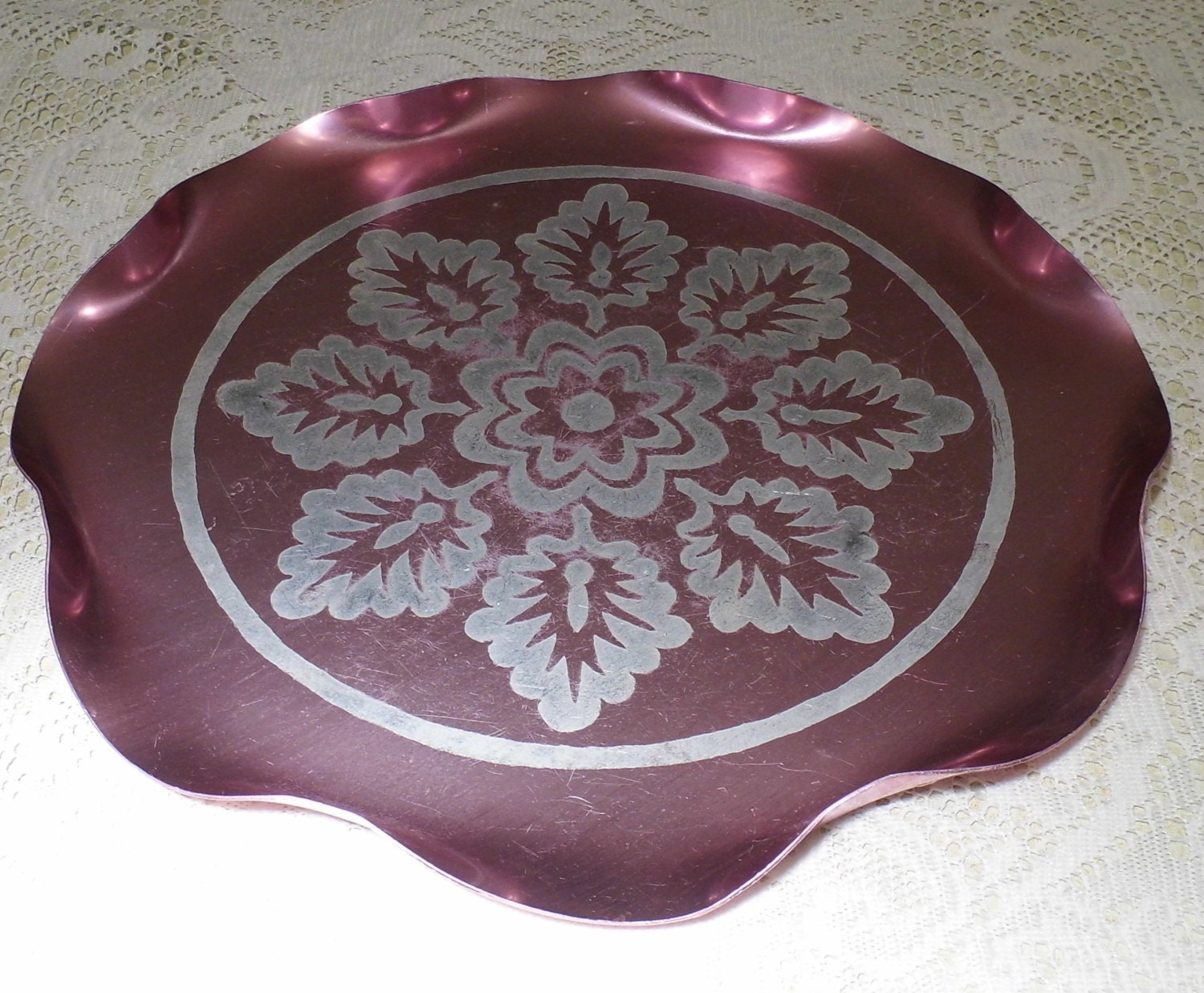 Vintage Pink Anodized Aluminum Tray Serving Counter