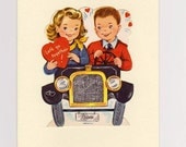 Valentine card. Made from a vintage Illustration. Let's Go Together. Vintage Car...