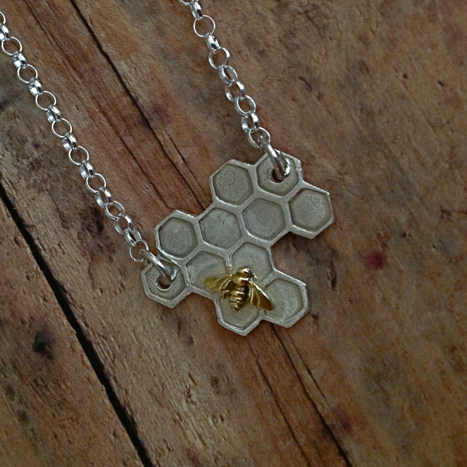Fine Silver and 22k Gold Beehive Necklace