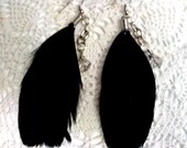 Black Feather And Crystal Bead Earings