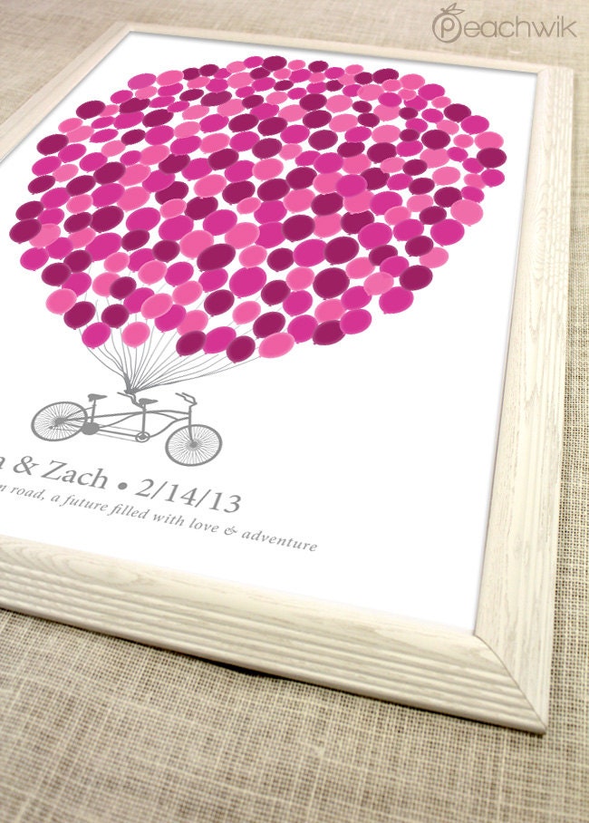 Wedding Guest Book Alternative - Balloons on A Bicycle Built For Two - The Signature Bikewik - A Peachwik Art Print -  225 guest sign in