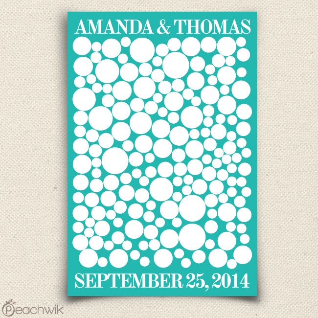 Personalized Wedding Guest Book Print - Radiah - A Peachwik Signature Guestbook Art Print - 175 guest sign in - Retro Circles Guestbook