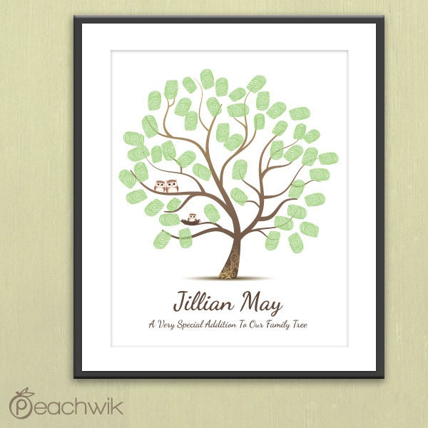 Fingerprint Baby Shower Tree - Thumb Print Guest Book -  Companion Owls and Nested Baby Owl - 50 Signatures - Owletta - A Peachwik Print