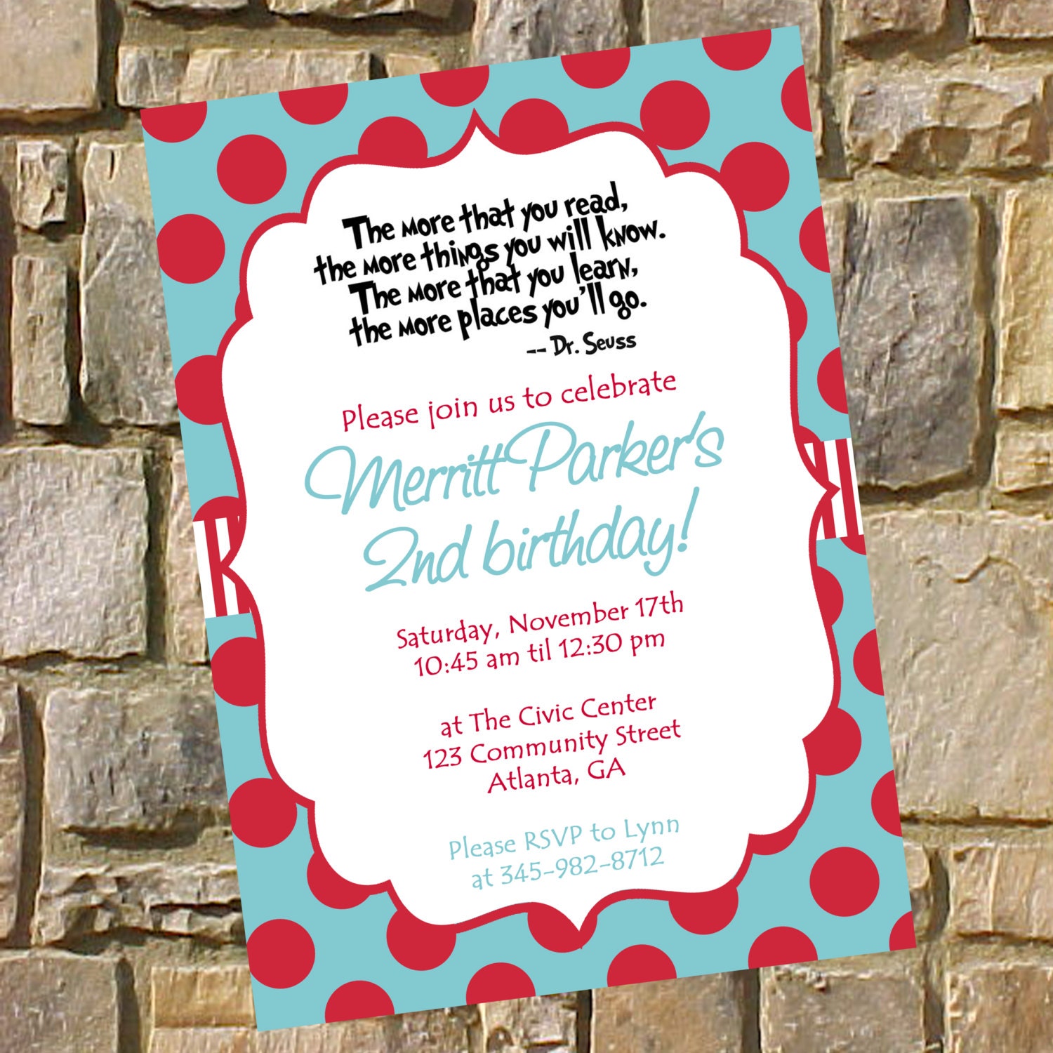 Printable Story Time Birthday Party Invitation. Dr. Seuss Birthday Invitation. Digital Invitation Il_570xn