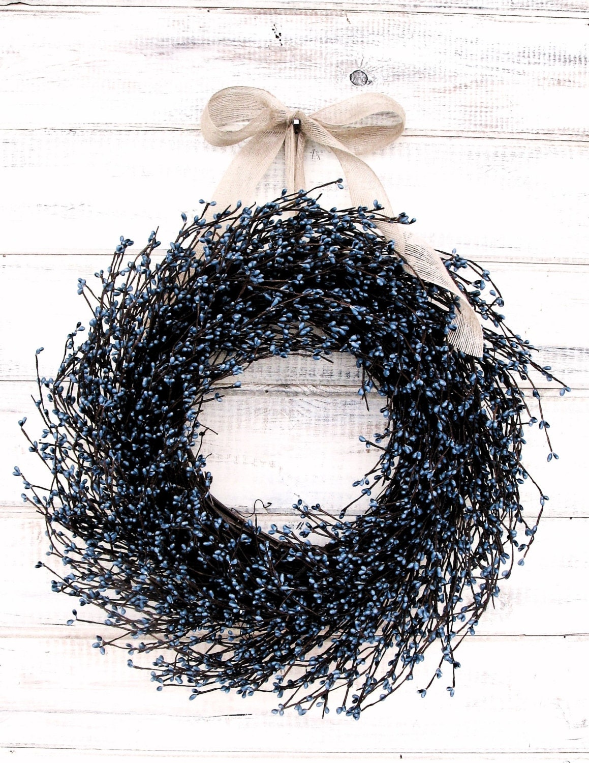 BURLAP & BLUE BERRY Wreath-Summer Door Wreath-4th of July Wreath-Patriotic Door Decor-Scented Blueberry-Choose Scent and Ribbon
