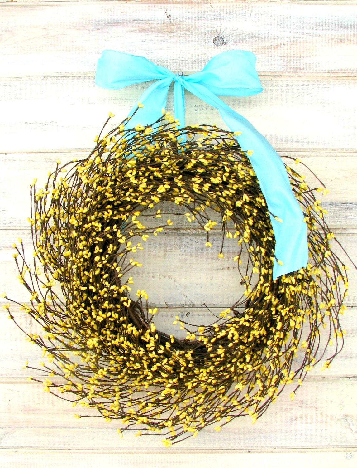 SUNNY YELLOW SPRING Wreath-Yellow Berry Wreath-Summer Door Wreath-Rustic Home Decor-Scented Pina Colada-Custom Choose Scent & Ribbon
