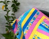 Patchwork Quilt Blanket in Pink Aqua and Yellow