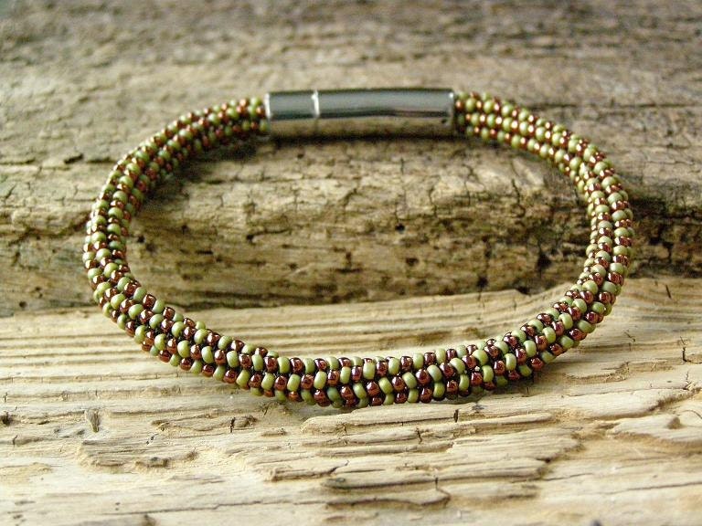 SUMMER SPECIAL 15% Handbeaded Bracelet For Men in metallic matte olive & metallic dark bronze, Highend Bracelet