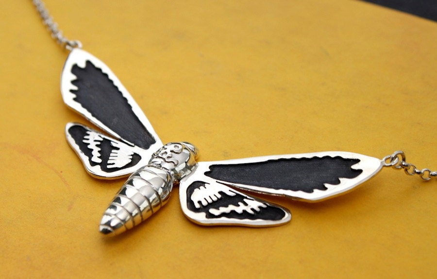 Acherontia sp. Death Head Moth Necklace, limited edition numbered and signed.