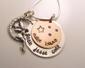 Hand Stamped Family Necklace with a Fairy Charm