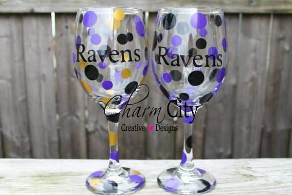 Baltimore Ravens Wine Glasses Super Bowl Sports Birthday Football NFL Wedding