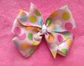 Girls Custom Pinwheel Boutique Hairbow, Pink Polka Dot Orange Green Lime Teal, 4 Inches, Toddler Baby Girl, OTT Hair Bow, Grosgrain Ribbon