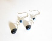 Swarovski Crystal Dark Indigo Blue AB Iris Teardrop Dangle Earrings