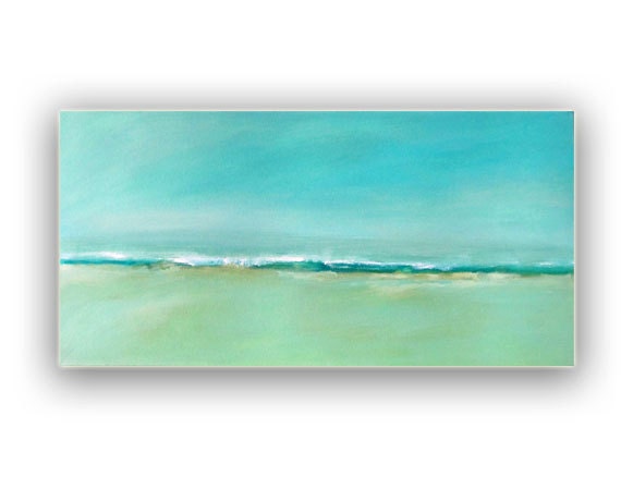 Painting Acrylic Original,Coastal Perfection- 36" x 18" Abstract Seascape, Free Shipping