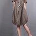 Summer dress/ cotton pleated Short sleeve dress with decorative buttons/ simple brown lantern dress