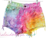 Vintage Levis Pastel RAINBOW Marbled Dyed Denim Destroyed High Waist Cut Off Shorts XS