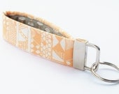 Handmade Key Chain, Fabric Key Fob, Key Strap -  Geometric Tangerine