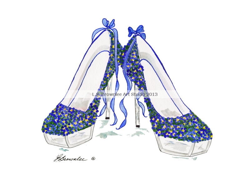 Shoe Print SHIPS FREE - Country Gal Gingham  Flower Shoe - Enhanced with Watercolor Paint and Signed