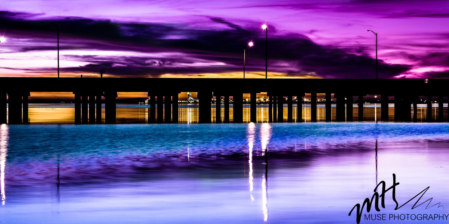 Fine Art - 10x20 Panoramic View of Sun Setting Behind a Bridge
